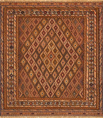 Безворсовый Персидский ковер Suzani №2418 138x122cm из шерсти