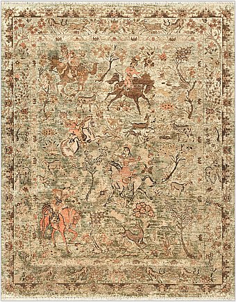 Современный Индийский ковер Hunting Vintage №4904 309x247cm из шерсти и шелка в стиле неоклассика