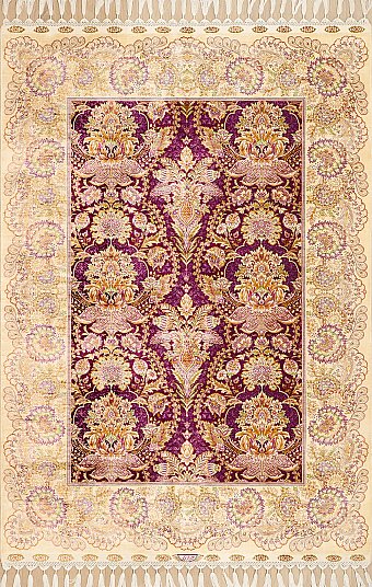 Современный Турецкий ковер Rocaille №1612 201x139cm из шелка в стиле неоклассика