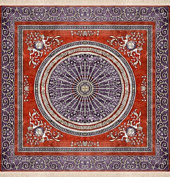 Современный Турецкий ковер Savonnerie №3654 115x115cm из шелка в стиле неоклассика